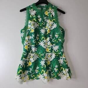 NWOT Anthropologie By Adelyn Rae Green Sleeveless Floral Lace Top XS